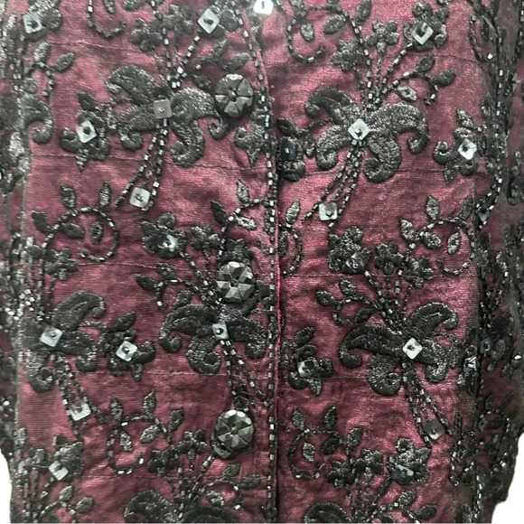 Surya Burgundy Red & Black Beaded Sequin Floral Embroidered Vest Top Waistcoat - Picture 4 of 8